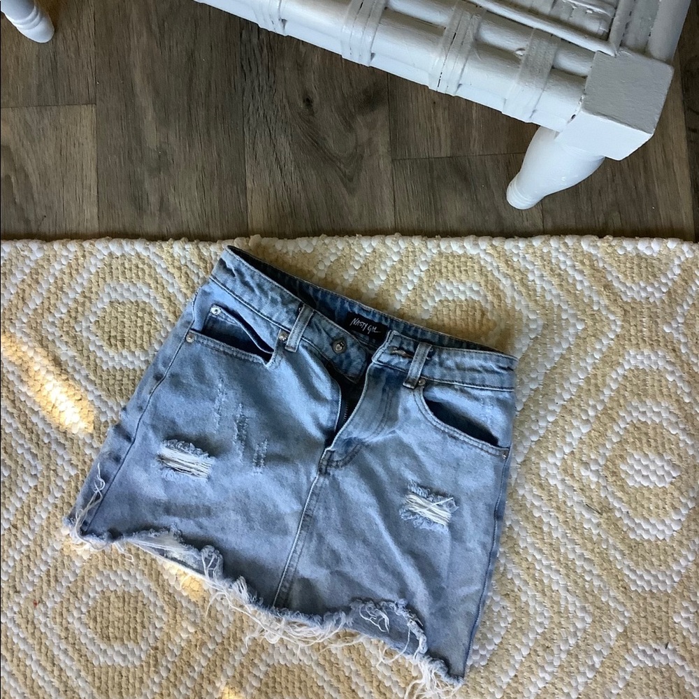 light wash denim skirt
